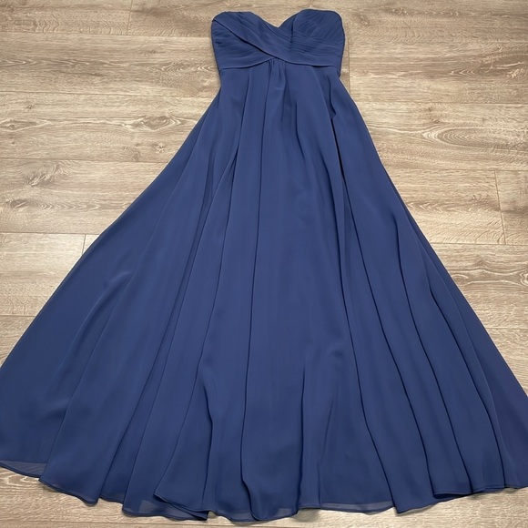 NWOT Allure Bridals Bridesmaid Formal 1221 Dress Navy Chiffon Ruched Strapless 4 - Picture 7 of 16